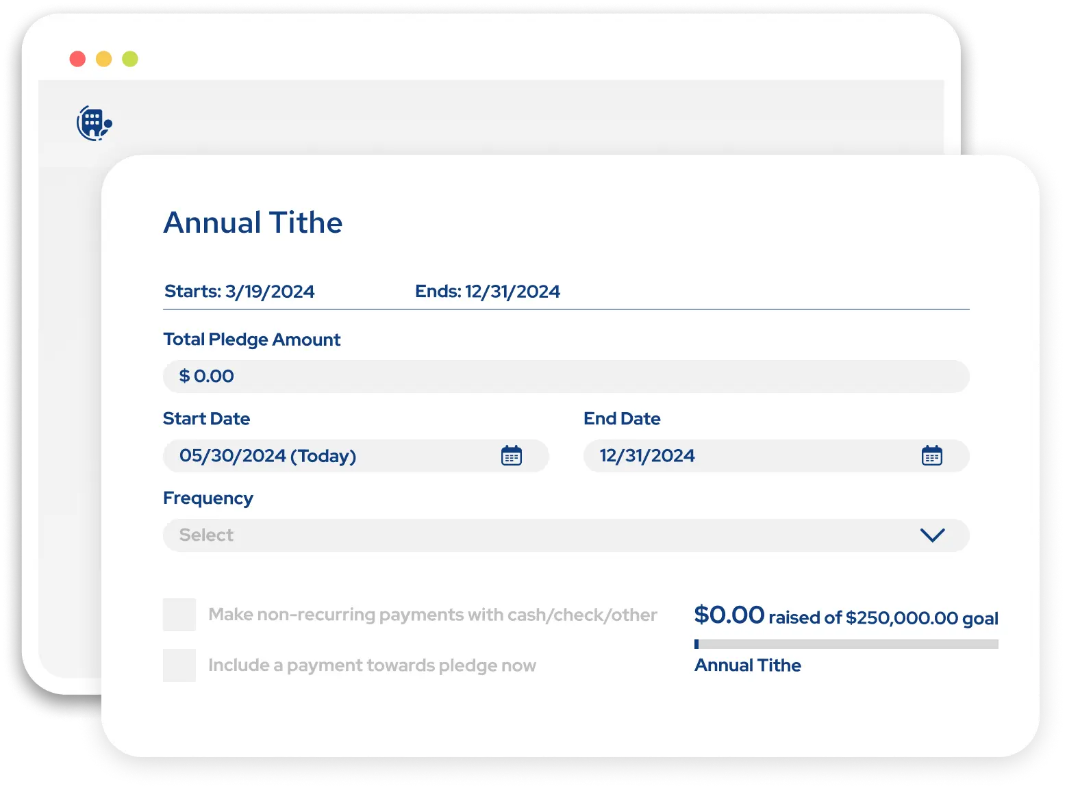 Dashboard showing Annual Tithe